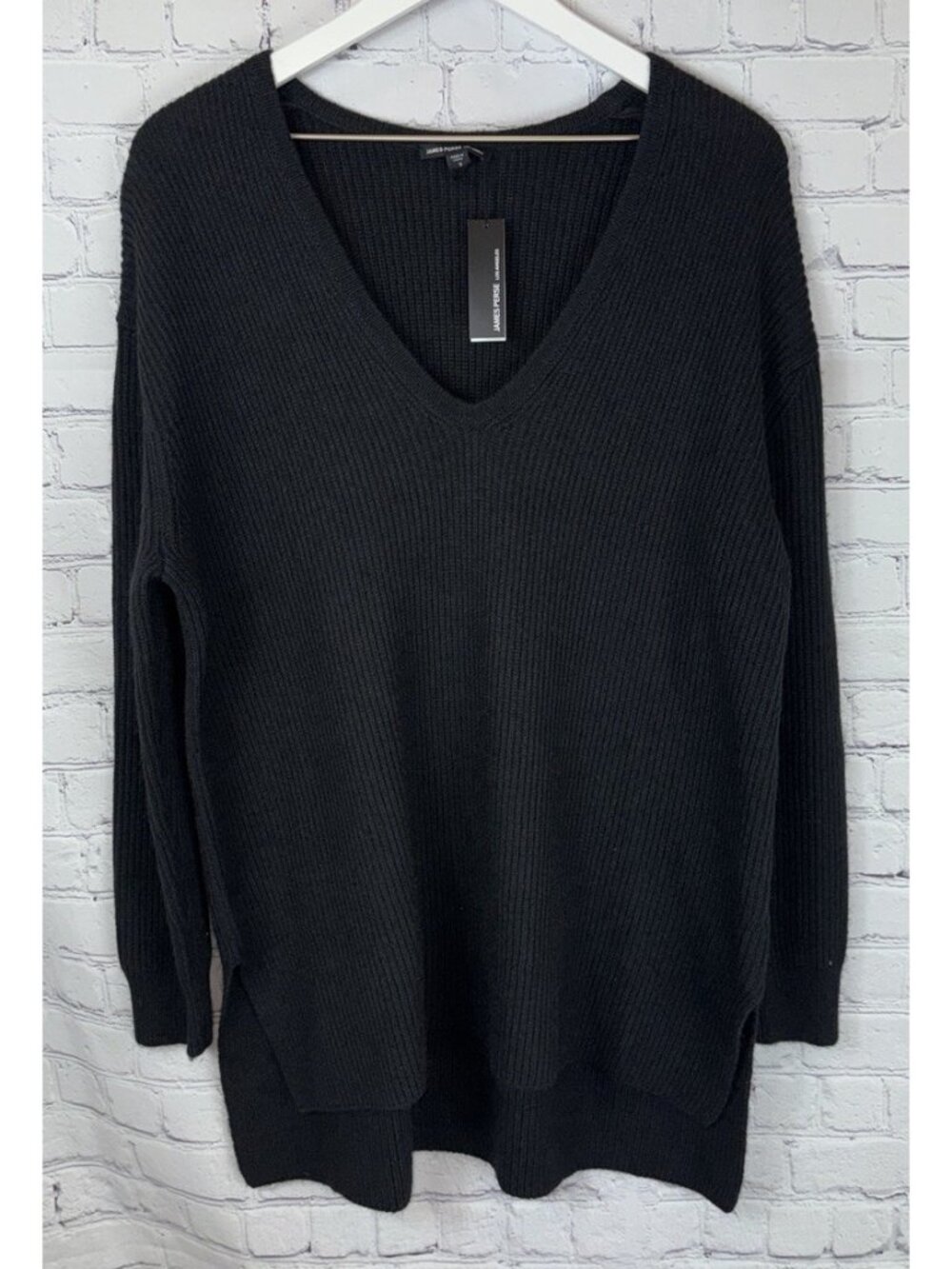 JAMES PERSE NWT $395 V-Neck Pullover Tunic Sweater Black Size 3 L